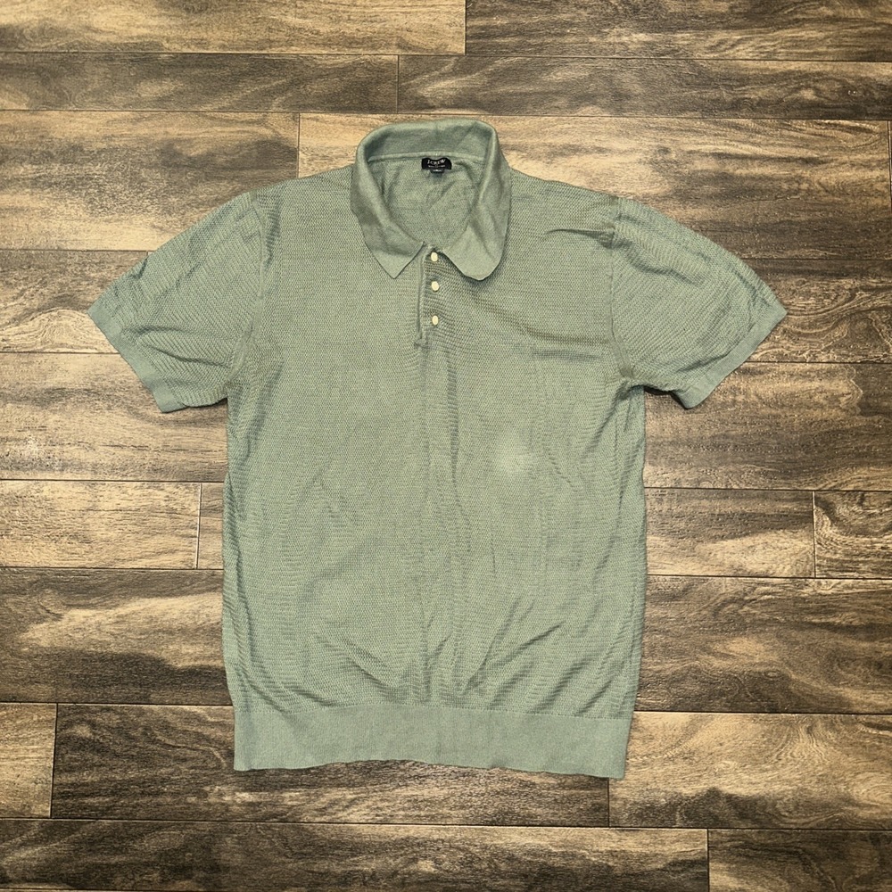 JCREW Textured Cotton Sweater-Polo Short-Sleeve Collared Shirt Men's Large Green